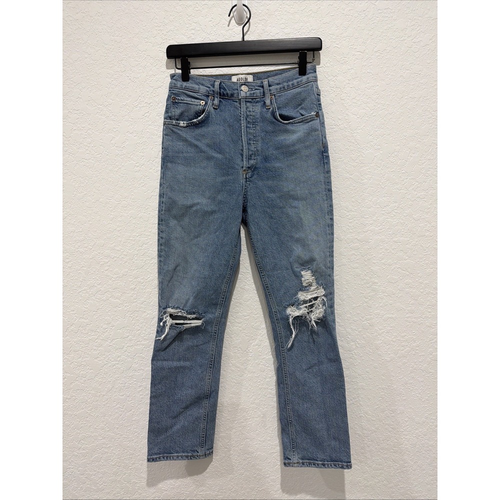 Agolde Riley High Rise Straight Crop Jeans Distressed Whiplash Button Fly 26